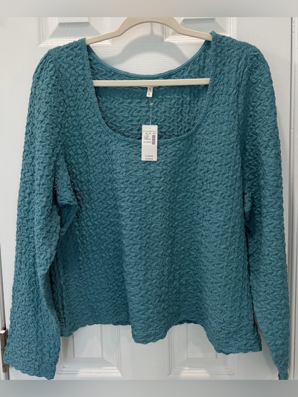 Maurices Textured Scoop Neck Sweatshirt in Teal Blue